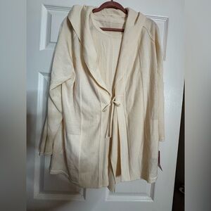 Cream Hooded Cardigan with Tie Front. Set of 2 items. 100% Wool.